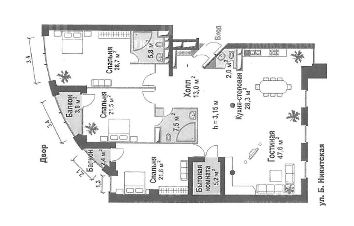 Купить  Квартиру без отделки Б. Никитская ул 45 метро Арбатская