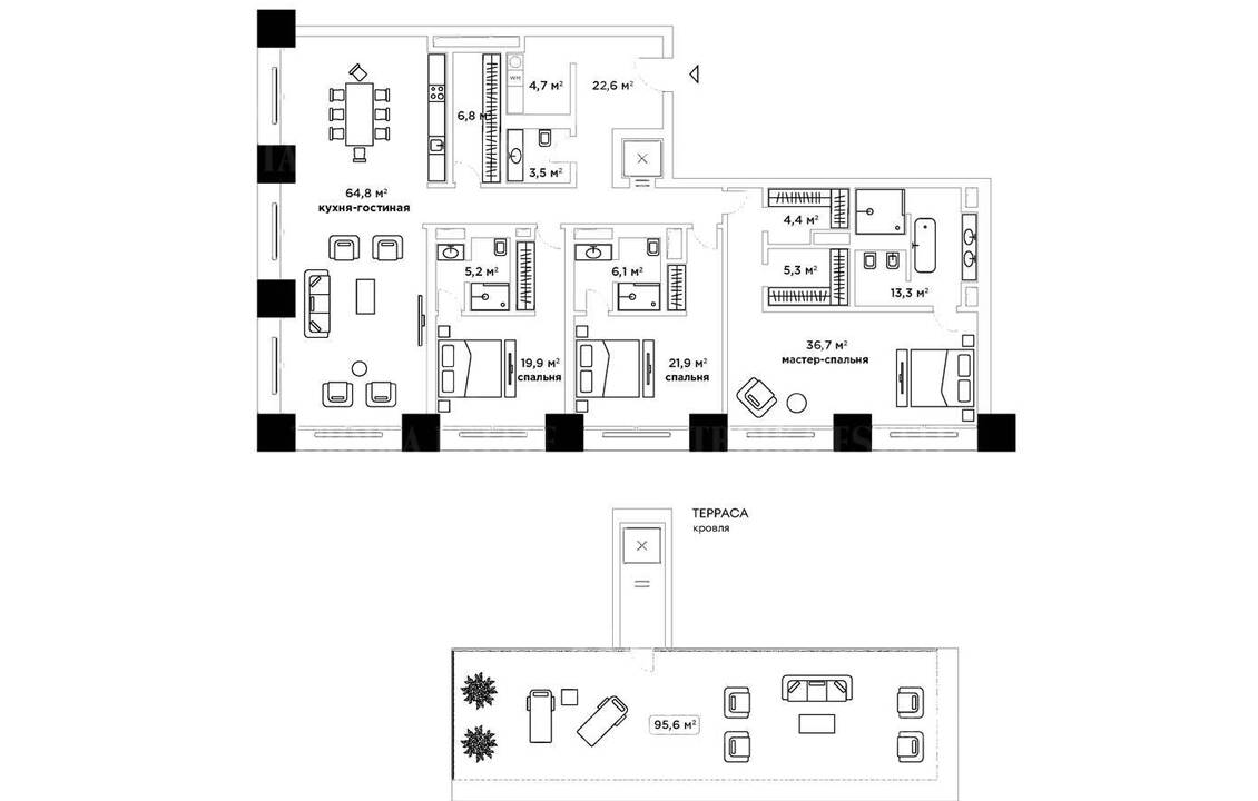 Купить  Квартиру с террасой с отделкой Камергерский пер-к 4 метро Театральная
