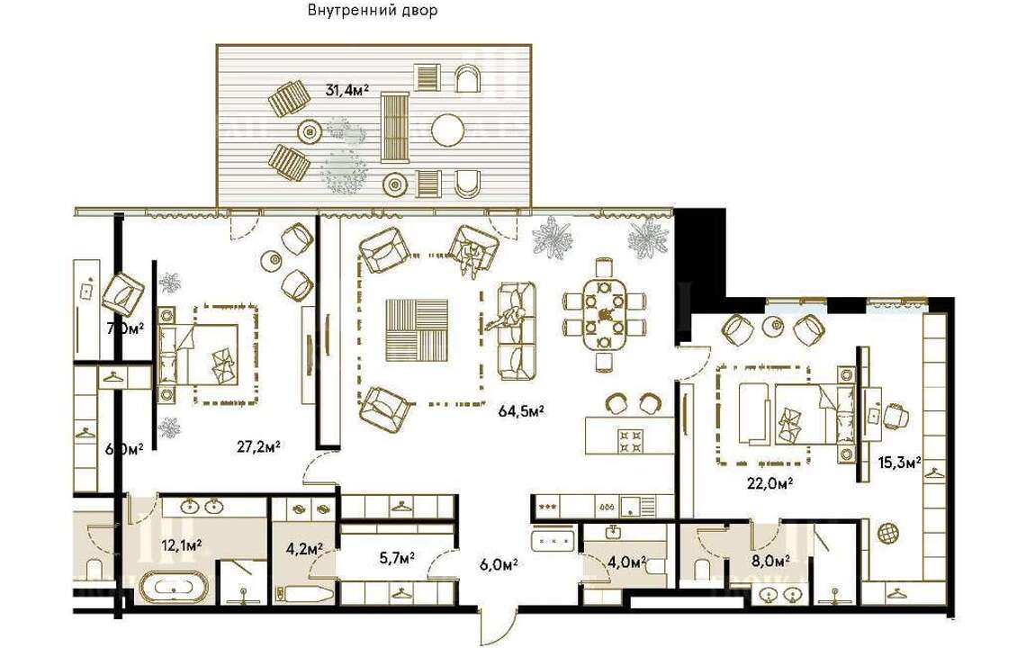 Купить  Квартиру с террасой с отделкой Зубовская ул 7 метро Парк культуры